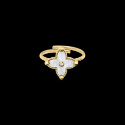 Bague Ajustable Femme RUBYA Acier Doré Nacre Blanche