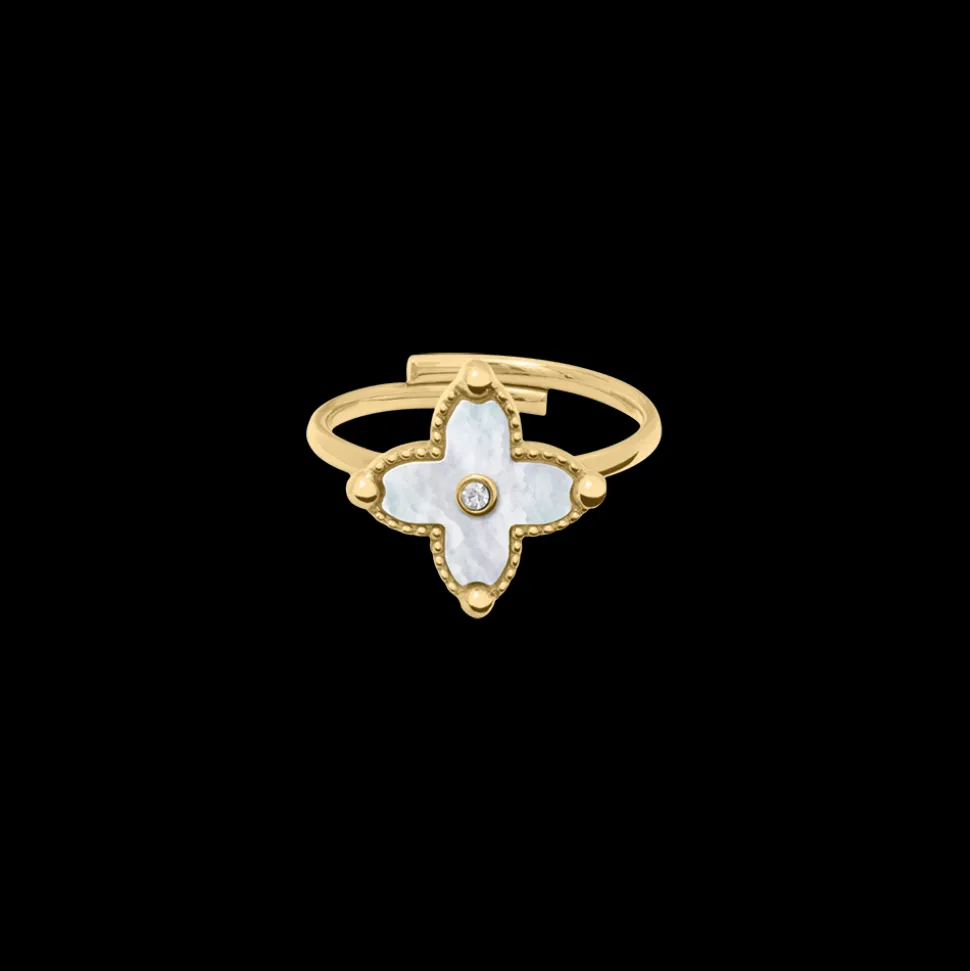 Bague Ajustable Femme RUBYA Acier Doré Nacre Blanche