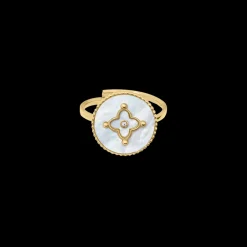 Bague Ajustable Femme TALLIA Acier Doré Nacre Blanche
