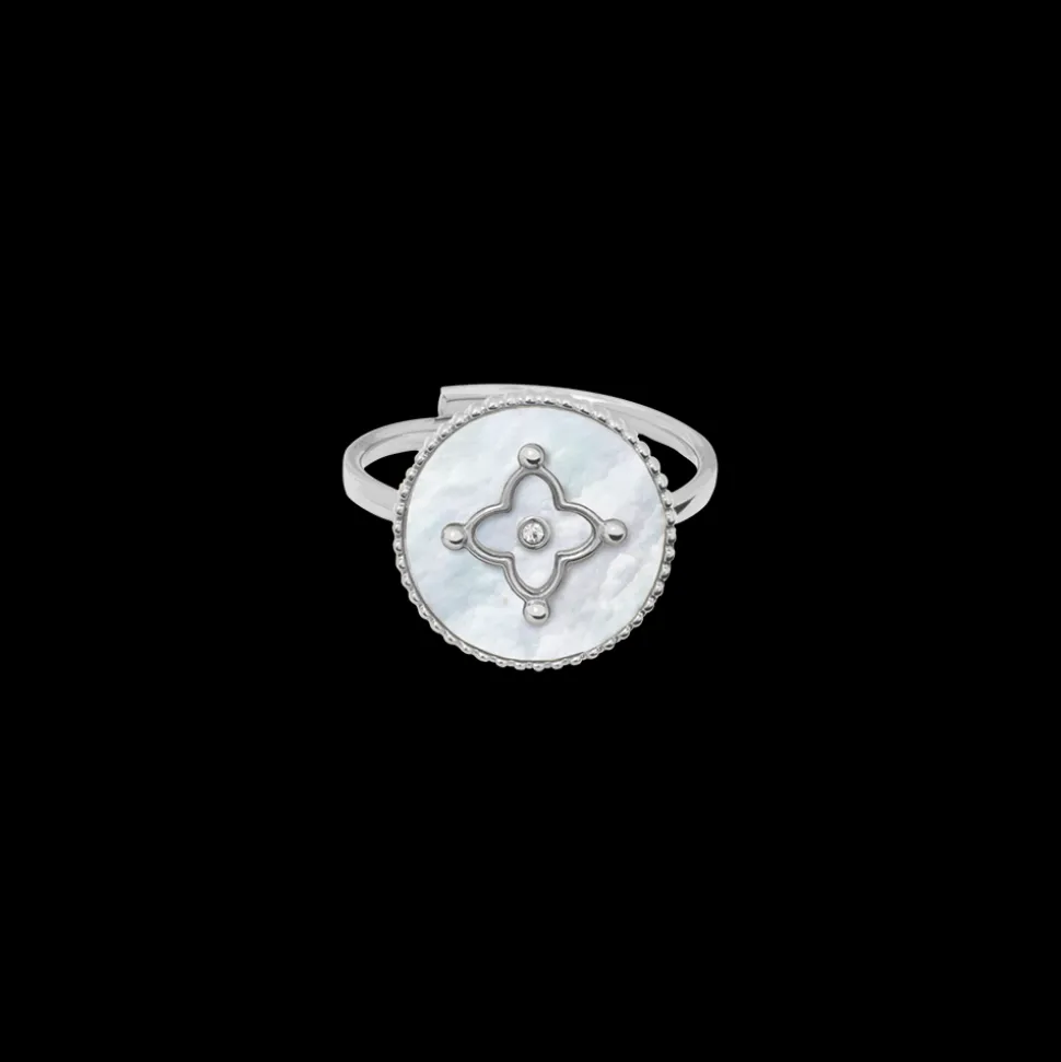 Bague Ajustable Femme TALLIA Acier Argenté Nacre Blanche