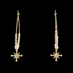 Boucles d'oreilles Créoles Femme ANTHAREA Acier Doré Perles Blanches