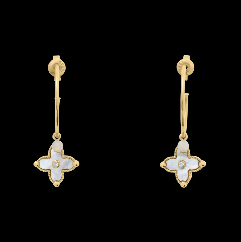 Boucles d'oreilles Créoles Femme RUBYA Acier Doré Nacre Blanche