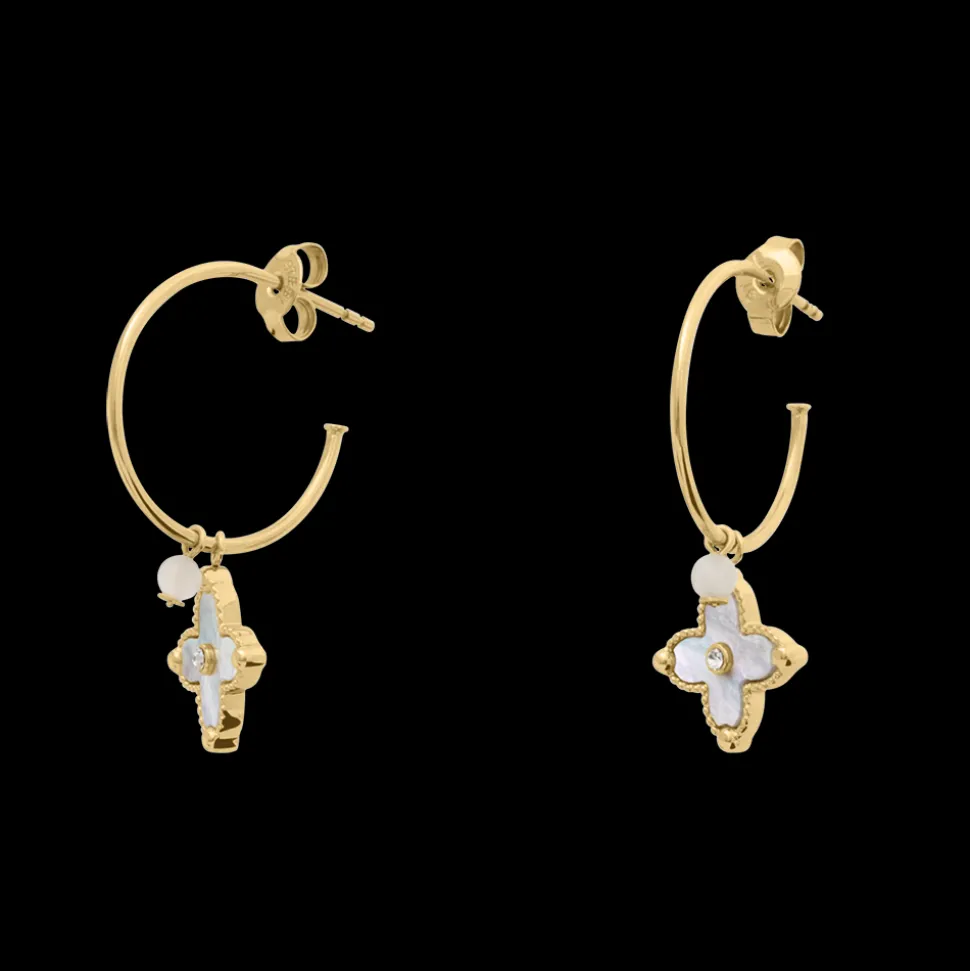 Boucles d'oreilles Créoles Femme RUBYA Acier Doré Nacre Blanche