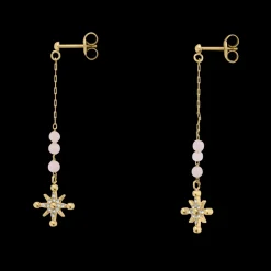 Boucles d'oreilles Pendantes Femme AUSTRALE Acier Doré Perles Roses