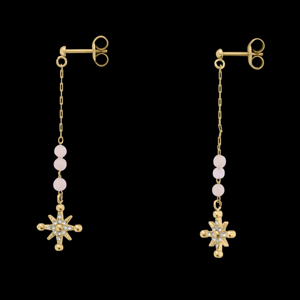 Boucles d'oreilles Pendantes Femme AUSTRALE Acier Doré Perles Roses