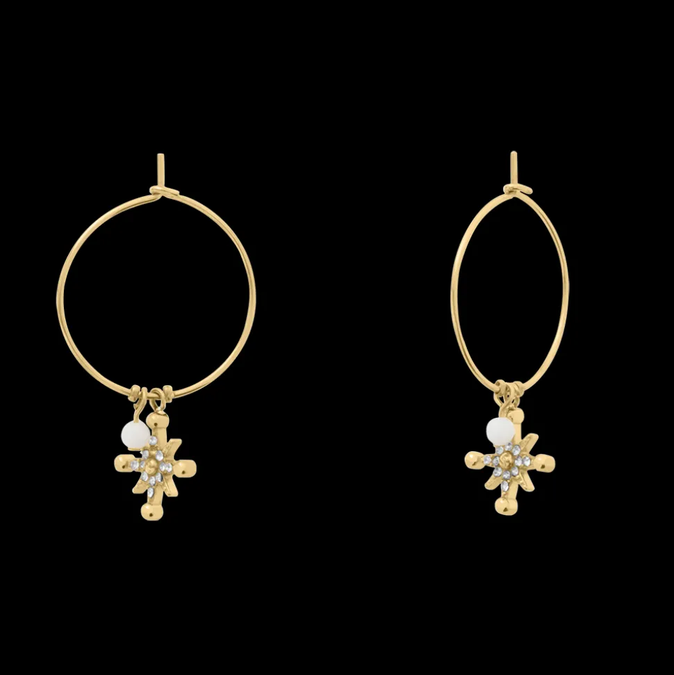 Boucles d'oreilles Pendantes Femme AUSTRALE Acier Doré Perles Blanches