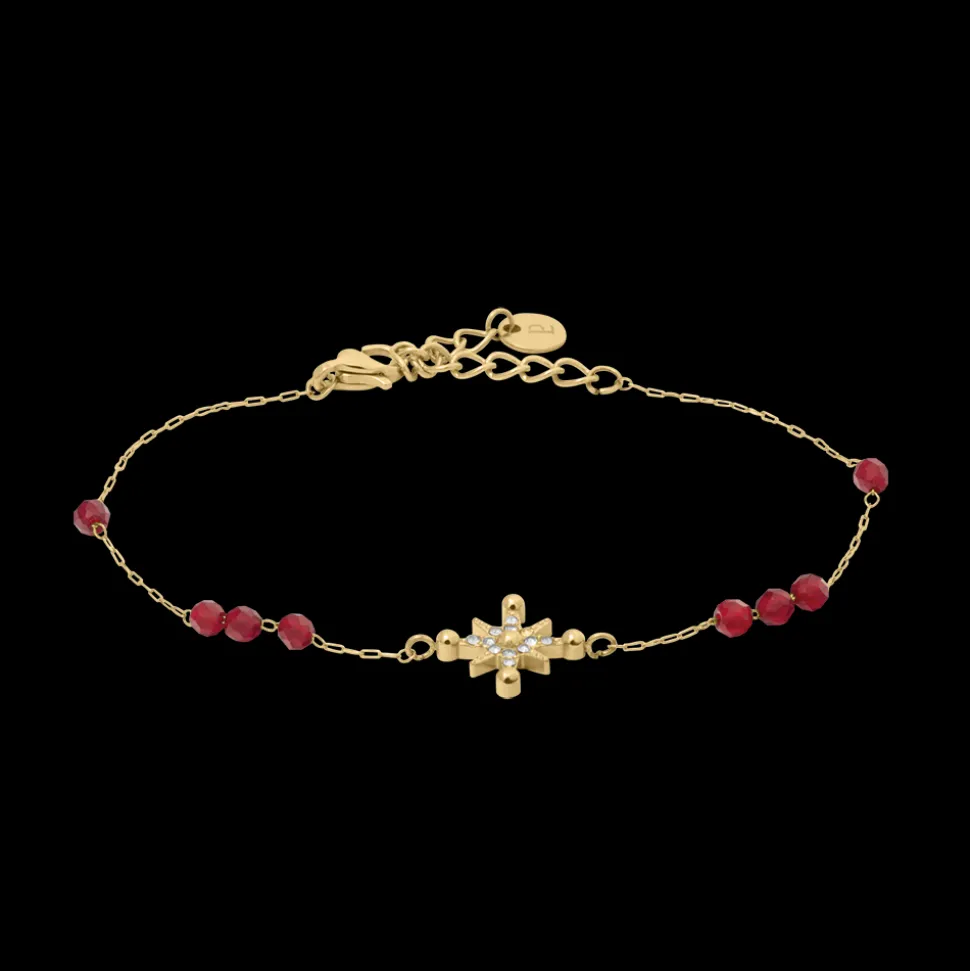 Bracelet Chaîne Femme ANTHAREA Acier Doré Perles Rouges