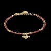 Bracelet Double Rang Femme ANTHAREA Acier Doré Perles Rouges