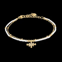 Bracelet Double Rang Femme ANTHAREA Acier Doré Perles Blanches