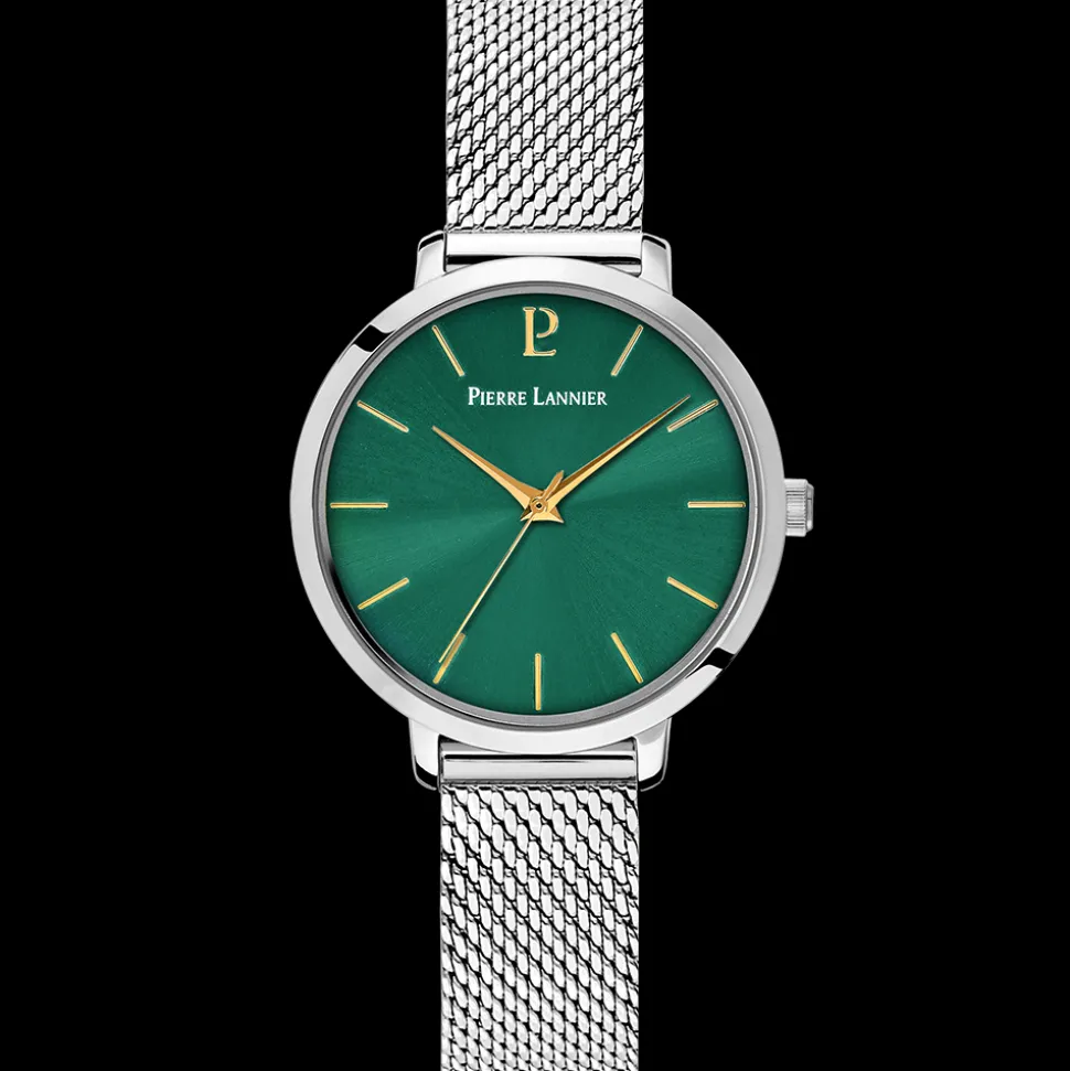 Coffret Femme CHOUQUETTE Argenté Cadran Vert Bracelet Cuir Vert 12 MM