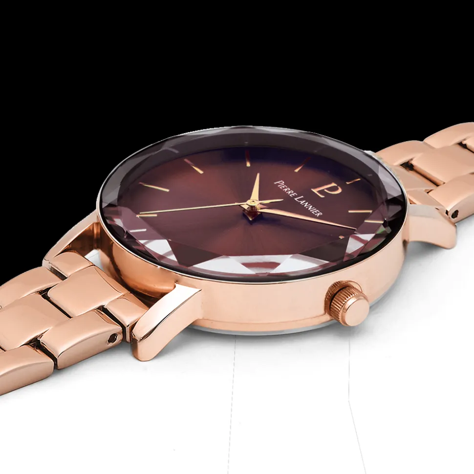 Coffret Femme MULTIPLES Doré-rose Cadran Chocolat Bracelet Acier Doré-rose 14 MM
