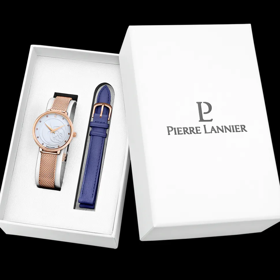 Coffret Femme RCS Cadran Blanc Bracelet Cuir Bleu