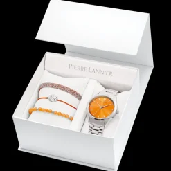 Coffret Femme ROXANE Cadran Orange Bracelet Acier Argenté