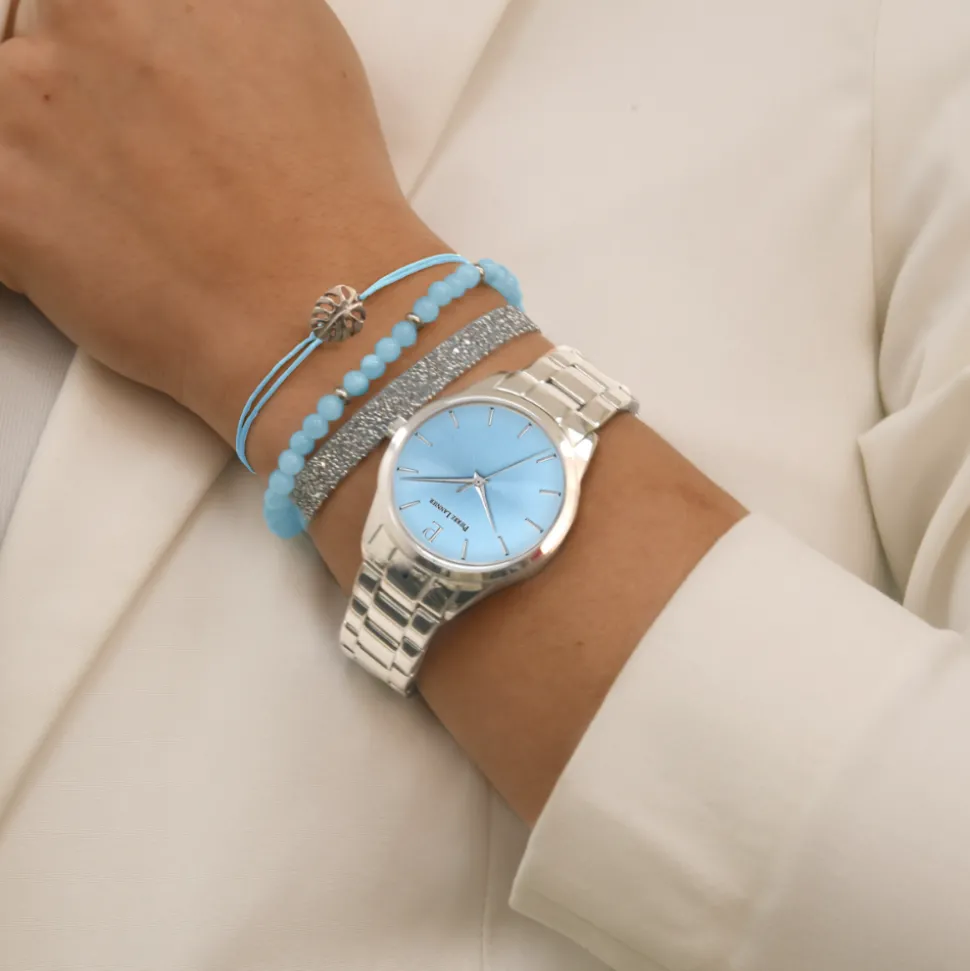 Coffret Femme ROXANE Cadran Bleu Bracelet Acier Argenté