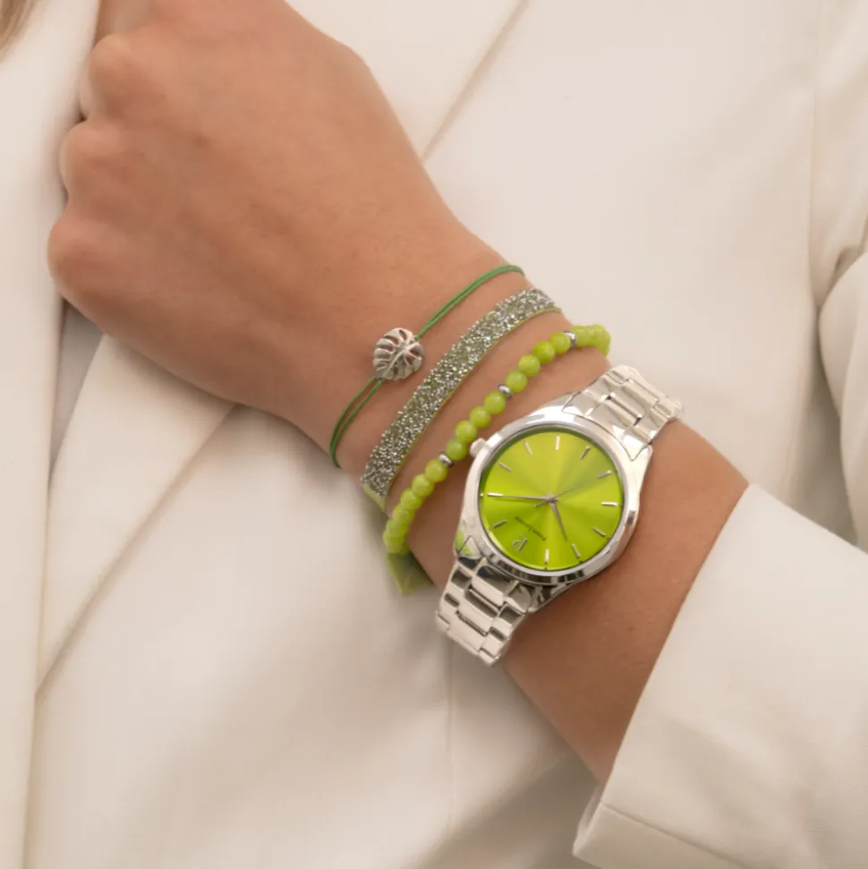 Coffret Femme ROXANE Cadran Vert Bracelet Acier Argenté