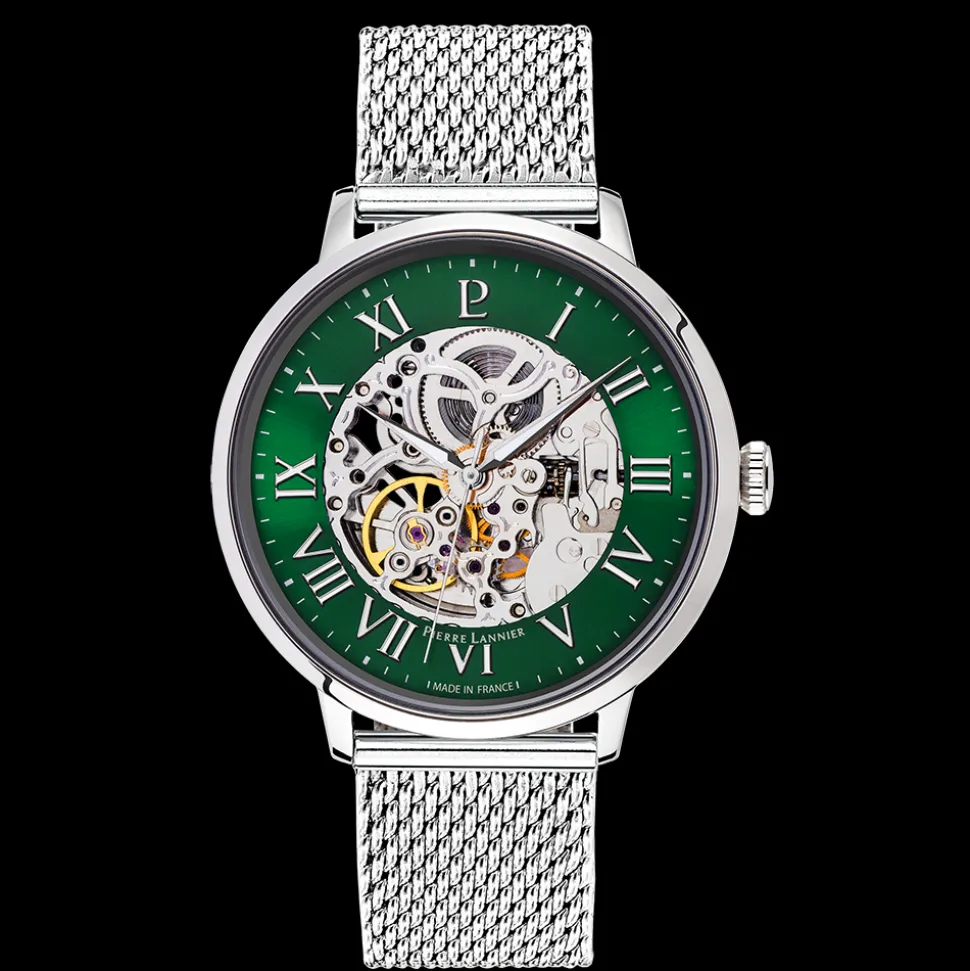 Coffret Homme AUTOMATIC Argenté Cadran Vert Bracelet Cuir Brun 20 MM