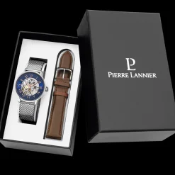 Coffret Homme AUTOMATIC Cadran Bleu Bracelet Acier milanais Argenté