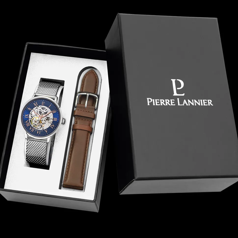 Coffret Homme AUTOMATIC Cadran Bleu Bracelet Acier milanais Argenté