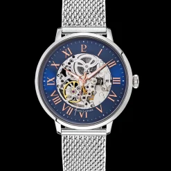 Coffret Homme AUTOMATIC Cadran Bleu Bracelet Acier milanais Argenté