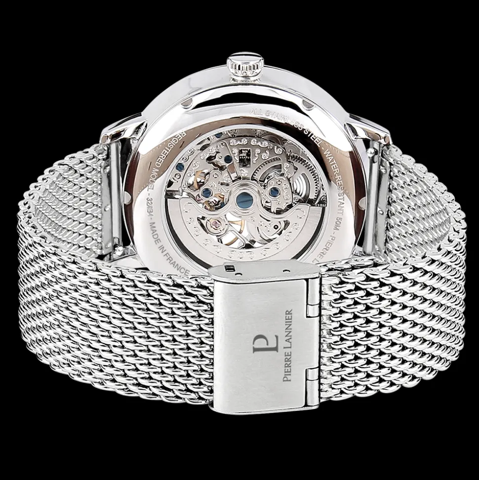 Coffret Homme AUTOMATIC Cadran Bleu Bracelet Acier milanais Argenté