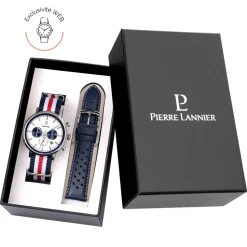 Coffret Homme BARON Argenté Cadran Blanc Bracelet Nylon Multicolore 20 MM