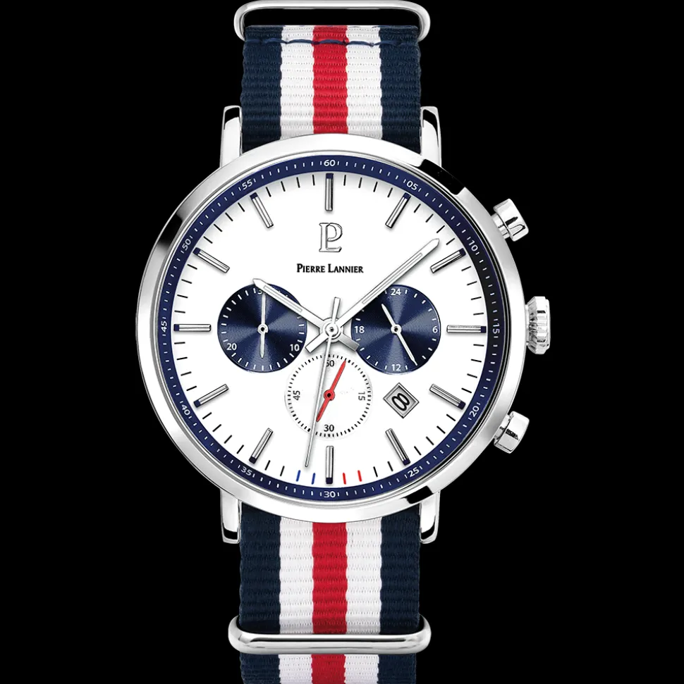 Coffret Homme BARON Argenté Cadran Blanc Bracelet Nylon Multicolore 20 MM