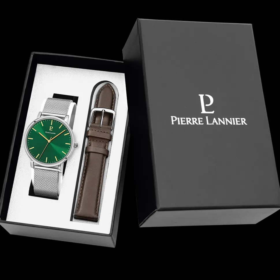 Coffret Homme ESSENTIAL Cadran Vert Bracelet Cuir Brun