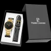 Coffret Homme ESSENTIAL Doré Cadran Noir Bracelet Cuir Noir 20 MM