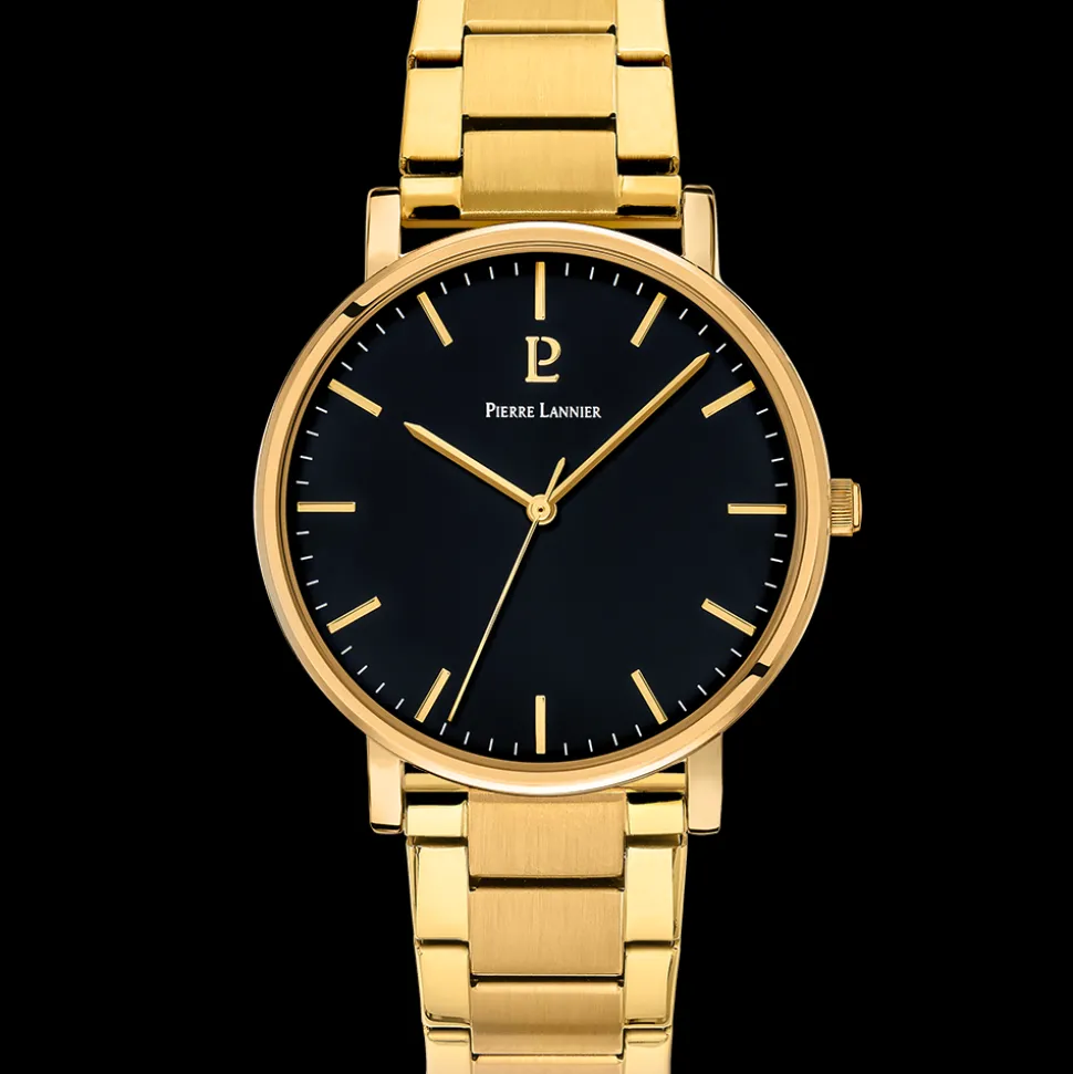 Coffret Homme ESSENTIAL Doré Cadran Noir Bracelet Cuir Noir 20 MM