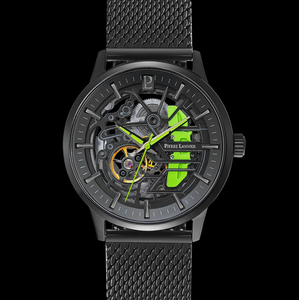 Coffret Homme PADDOCK Cadran Noir Bracelet Cuir perforé Noir