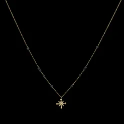 Collier Chaîne Femme AUSTRALE Acier Doré Perles Noires