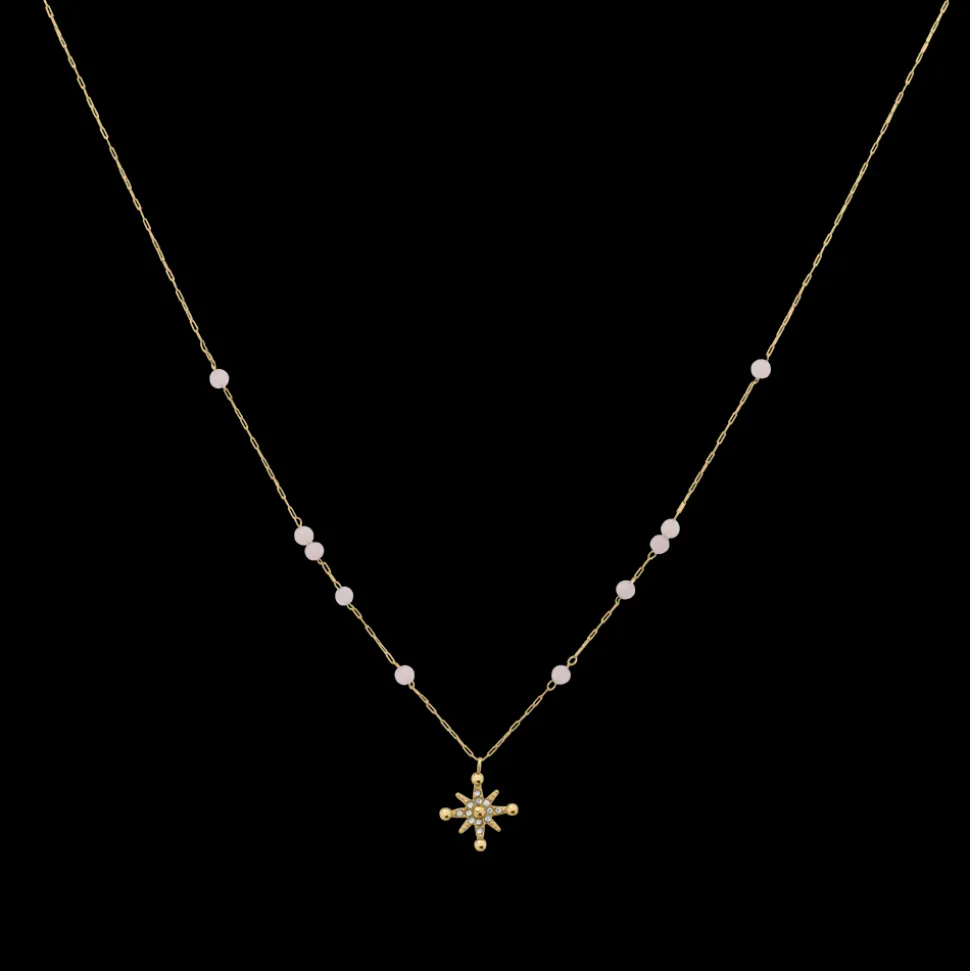 Collier Chaîne Femme AUSTRALE Acier Doré Perles Roses