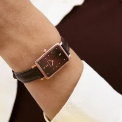 Montre Femme ARIANE Doré-rose Cadran Chocolat Bracelet Cuir Chocolat 12 MM