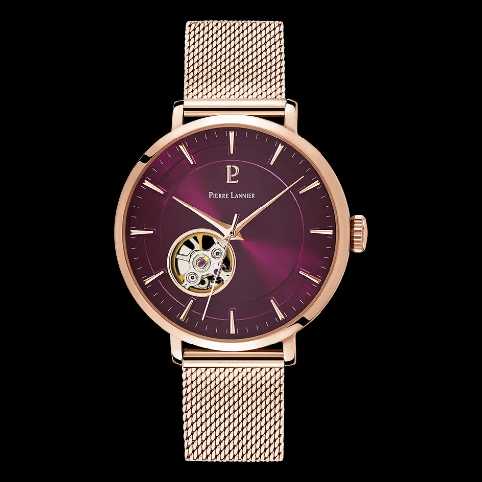 Montre Femme AUTOMATIC Cadran Framboise Bracelet Acier Doré-rose
