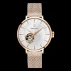 Montre Femme AUTOMATIC Cadran Argenté Bracelet Acier Milanais Doré-rose