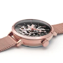 Montre Femme AUTOMATIC Cadran Noir Bracelet Acier milanais Doré rose