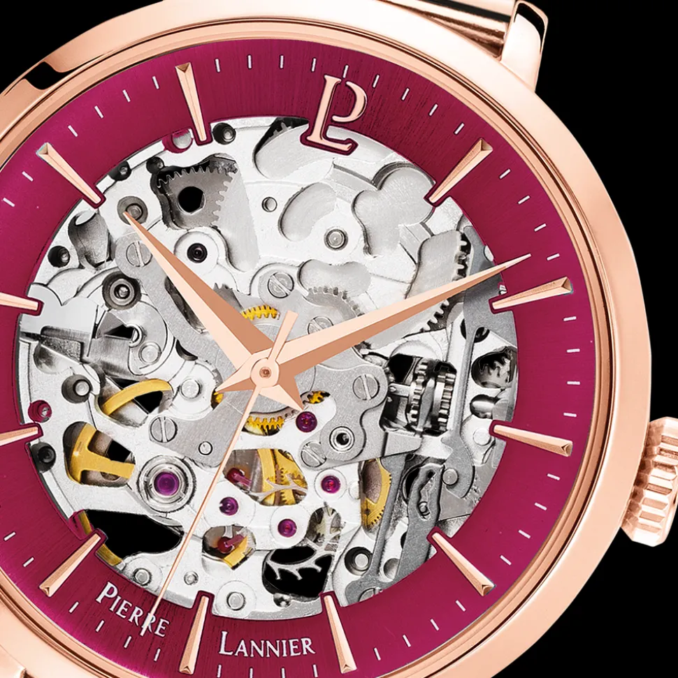 Montre Femme AUTOMATIC Cadran Framboise Bracelet Acier Doré-rose