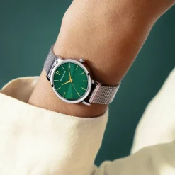 Montre Femme CHOUQUETTE Argenté Cadran Vert Bracelet Acier milanais Argenté 12 MM