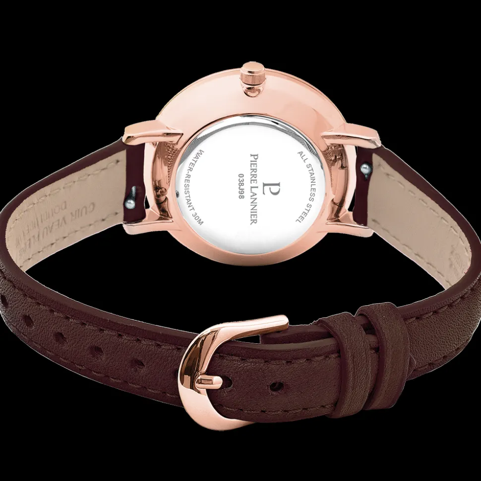 Montre Femme CHOUQUETTE Doré-rose Cadran Chocolat Bracelet Cuir Chocolat 12 MM