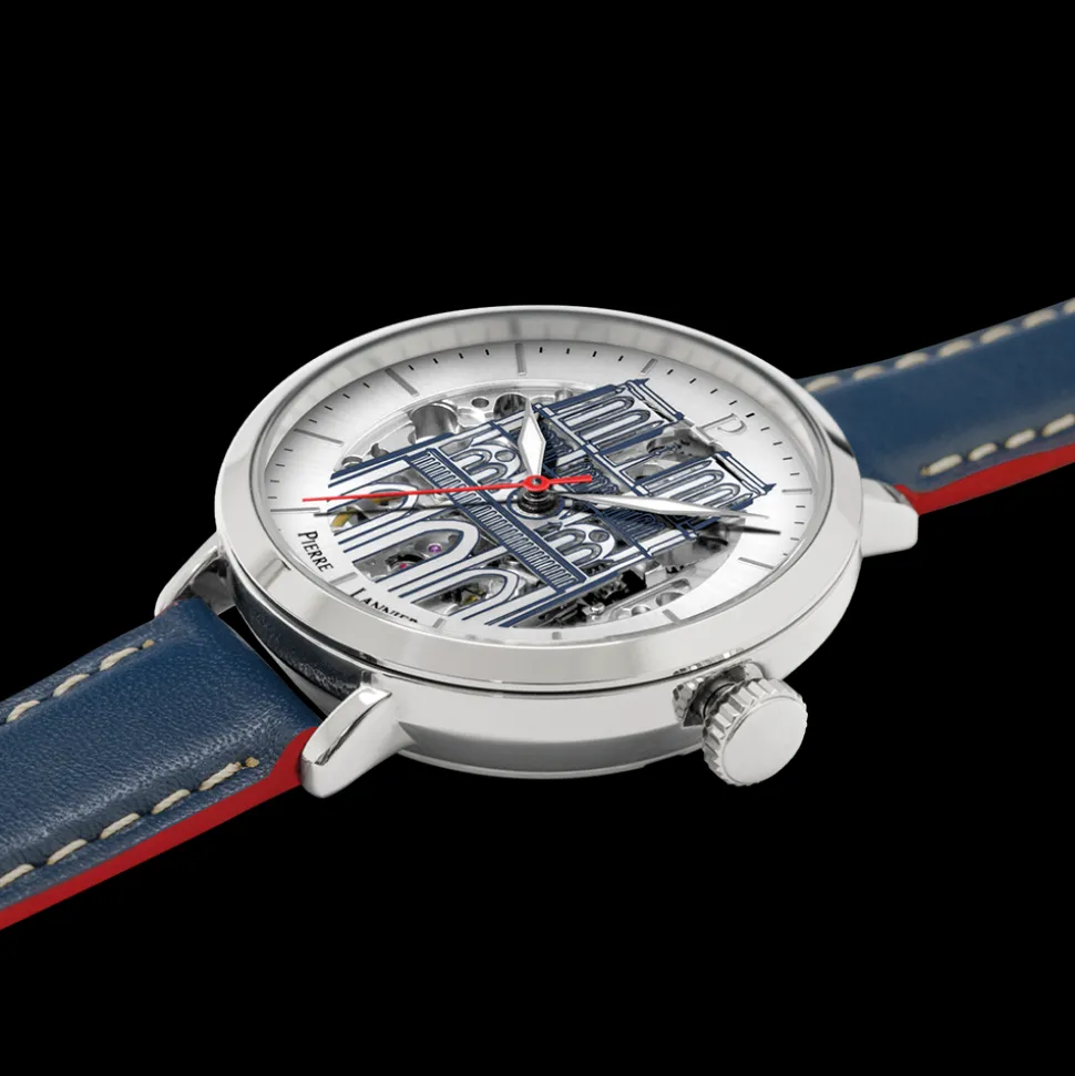 Montre Femme COEUR BATTANT Argenté Cadran Argenté Bracelet Cuir Bleu 14 MM