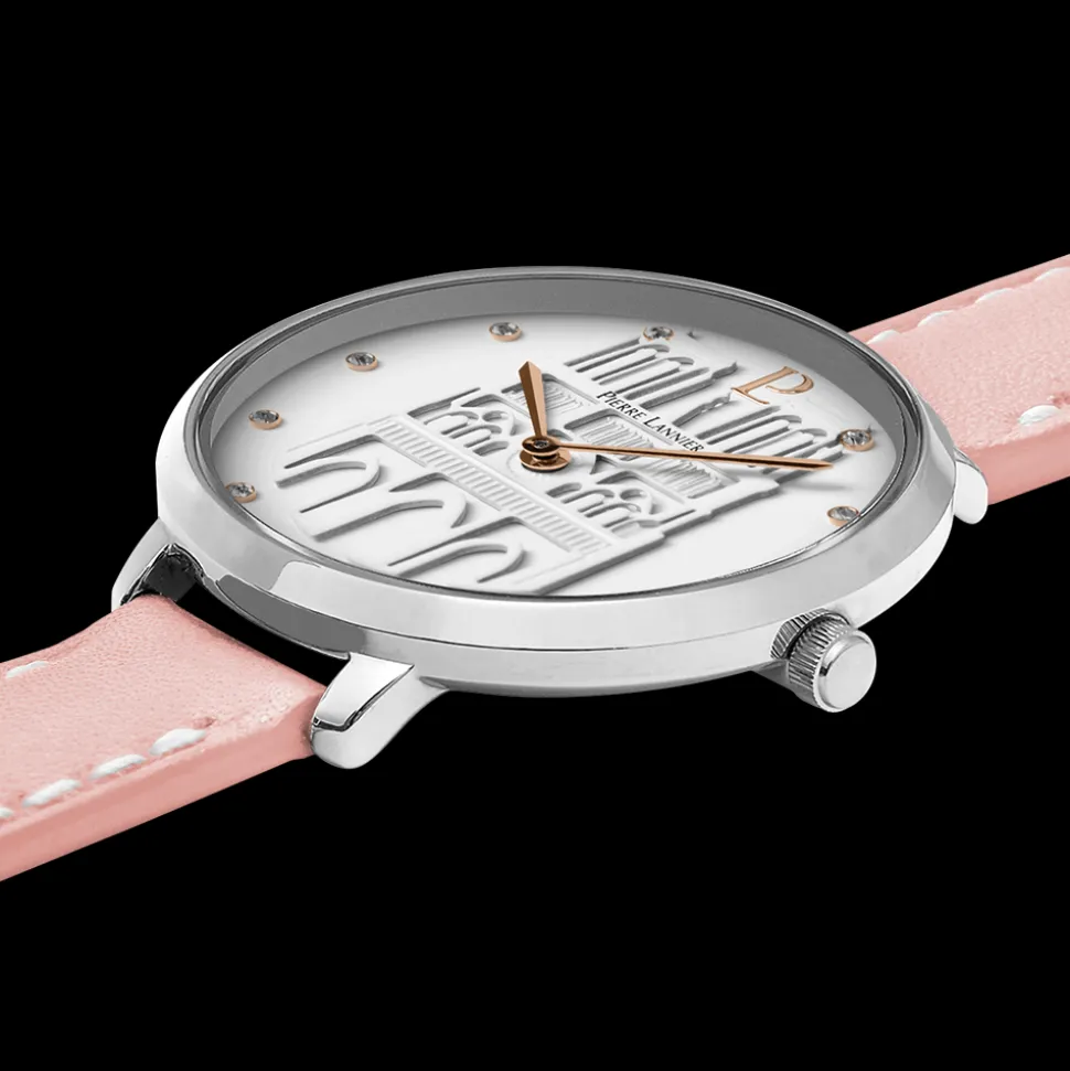 Montre Femme COEUR BATTANT Argenté Cadran Blanc Bracelet Cuir Rose 12 MM