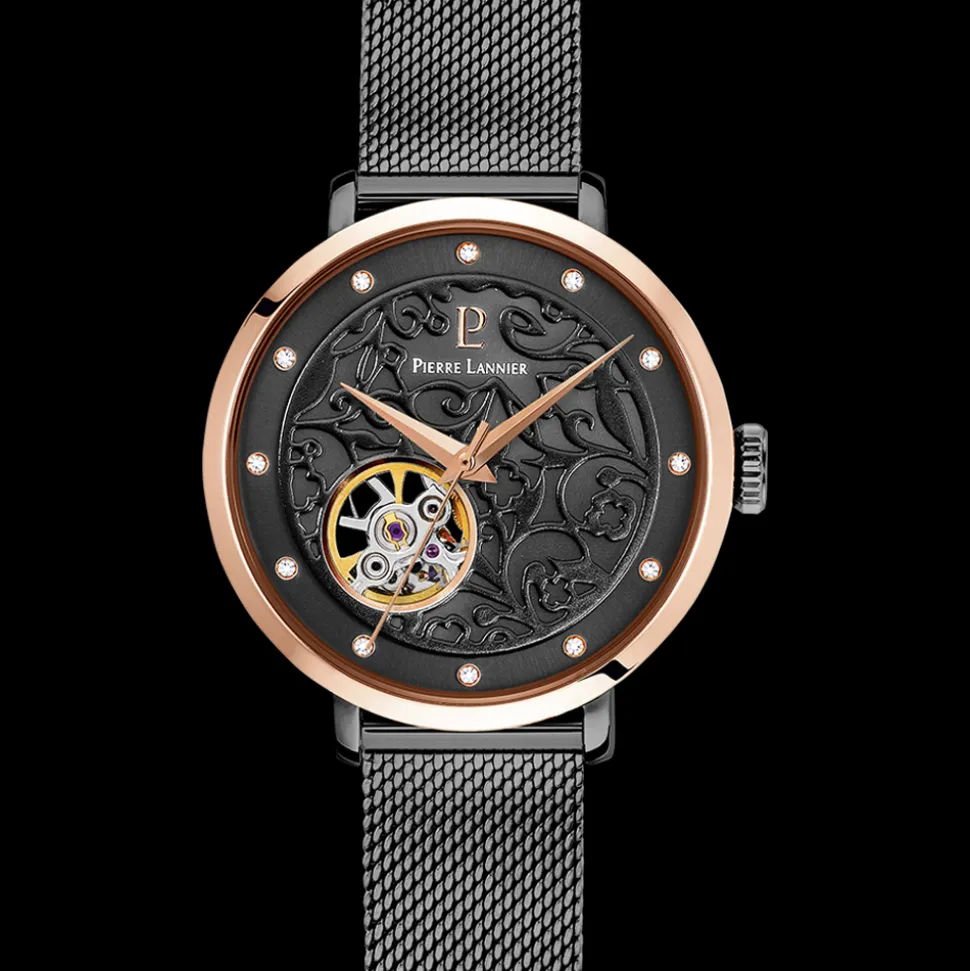 Montre Femme EOLIA Cadran Noir Bracelet Acier Milanais Gris