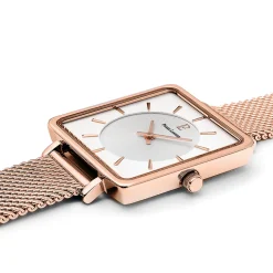 Montre Femme LECARÉ Cadran Blanc Bracelet Acier milanais Doré rose