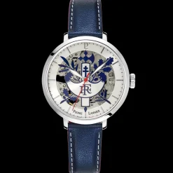 Montre Femme ÉLYSÉE Cadran Argenté Bracelet Cuir Bleu