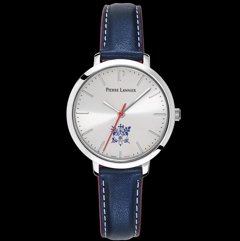 Montre Femme ÉLYSÉE Cadran Argenté Bracelet Cuir Bleu