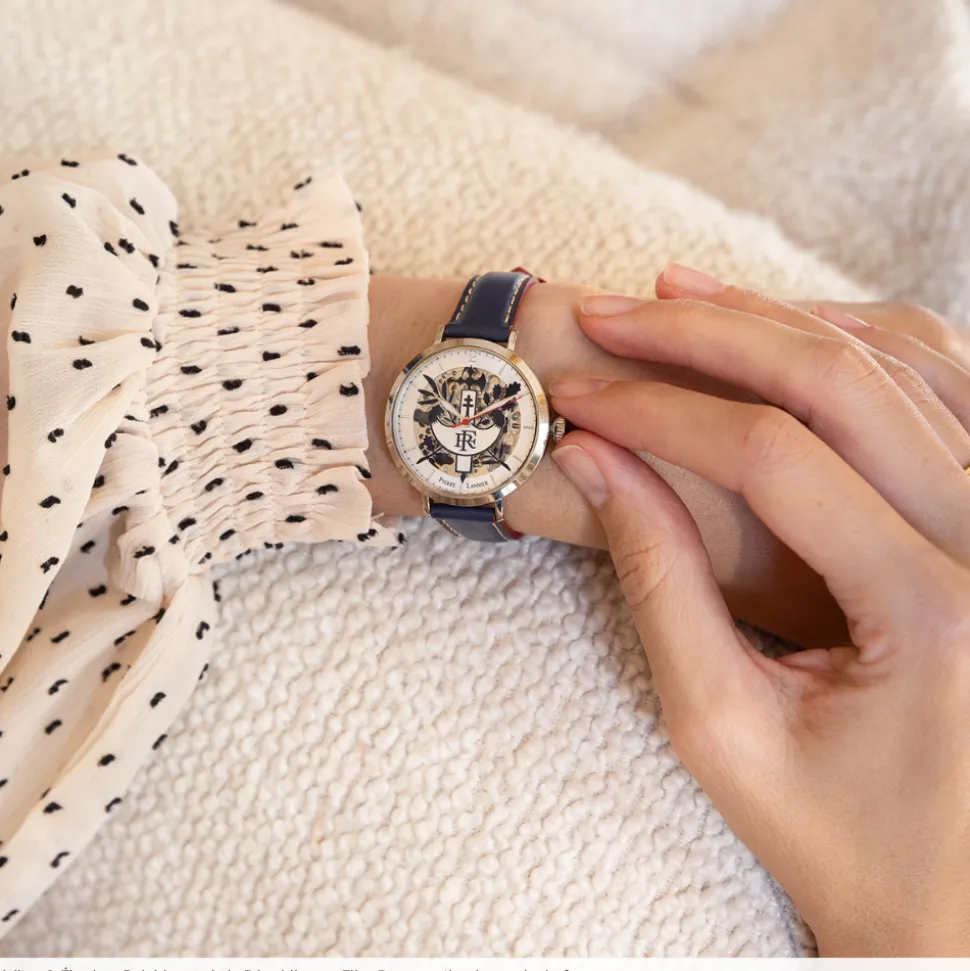 Montre Femme ÉLYSÉE Cadran Argenté Bracelet Cuir Bleu