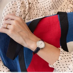 Montre Femme ÉLYSÉE Cadran Argenté Bracelet Cuir  Bleu
