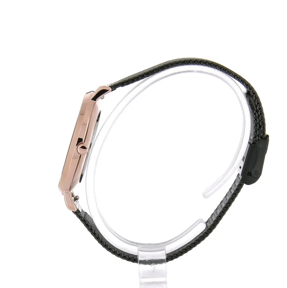 Montre Femme NATURE Cadran Noir Bracelet Acier milanais Noir