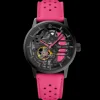 Montre Femme PADDOCK Noir Cadran Noir Bracelet Cuir Rose 20 MM