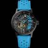 Montre Femme PADDOCK Noir Cadran Noir Bracelet Cuir Bleu 20 MM